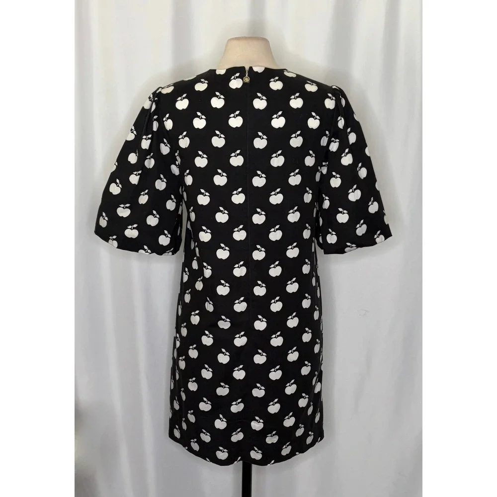 KATE SPADE New York Apple Toss Taxi Dress Puff Sleeve Lined Black White Size 8